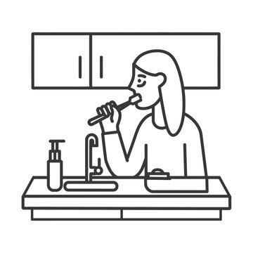 recommend clip art: woman brushing his teeth minimalist line art icon logo symbol 