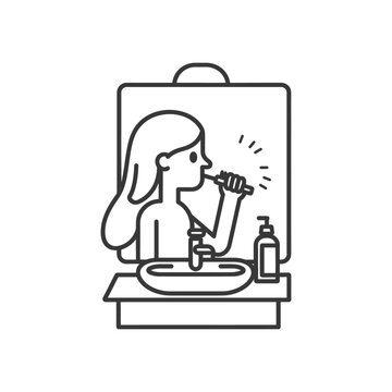 recommend clip art: woman brushing his teeth minimalist line art icon logo symbol 