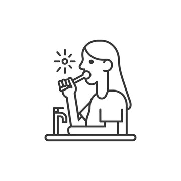 recommend clip art: woman brushing his teeth minimalist line art icon logo symbol 