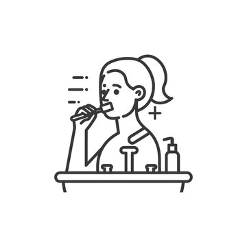 recommend clip art: woman brushing his teeth minimalist line art icon logo symbol 