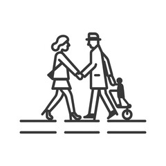 woman helps the elderly man cross minimalist line art icon logo symbol 