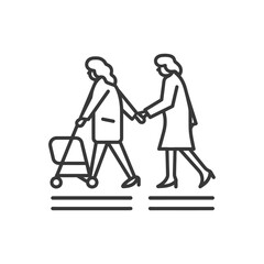 woman helps the elderly woman cross minimalist line art icon logo symbol 