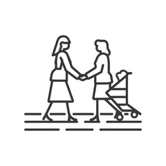 woman helps the elderly woman cross minimalist line art icon logo symbol 