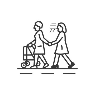 recommend clip art: woman helps the elderly woman cross minimalist line art icon logo symbol 