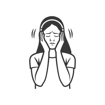 recommend clip art: woman holding headache in pain minimalist line art icon logo symbol 