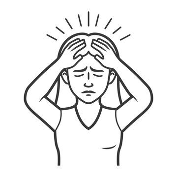 woman holding head, headache, line art clip art preview