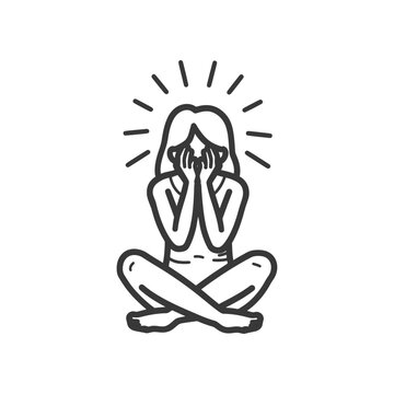 recommend clip art: woman holding headache in pain minimalist line art icon logo symbol 