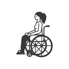 woman in a wheelchair minimalist line art icon logo symbol 