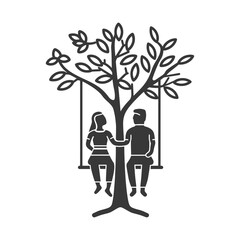 young couple sitting on a swing minimalist line art icon logo symbol 