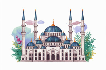 A beautiful watercolor mosque 