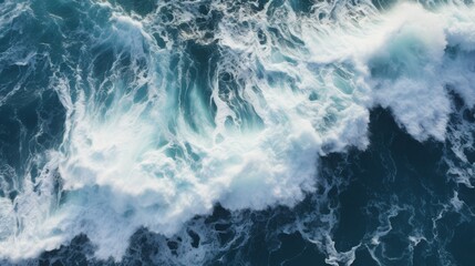 Top-down view of waves smashing against coastal rocks, dramatic ocean scene