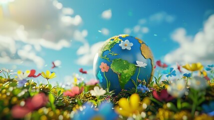 Earth with the International Children's Day symbols clean environment