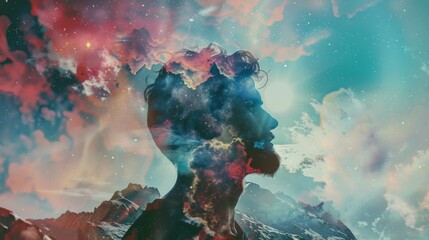 Man's Inner Universe - A Cosmic Portrait - This abstract image symbolizes the vastness of the human mind, the interconnectedness of all things, the beauty of the cosmos, the power of dreams, and the s
