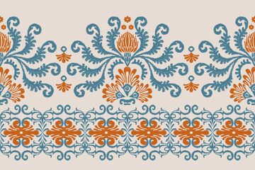 Motifs Ikat floral paisley embroidery background.geometric ethnic oriental pattern traditional.Aztec-style abstract. design for texture, fabric, clothing, wrapping, decoration