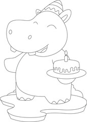 Hippo Birthday Cake Animal Vector Graphic Art Illustration
