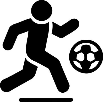 Silhouette of person playing soccer, football player kicking ball, sports and athlete icon
