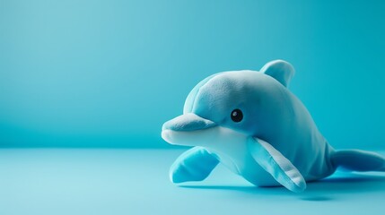 Dolphin plushie doll on blue background