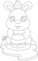Fototapeta premium Rabbit Birthday Cake Animal Vector Graphic Art Illustration
