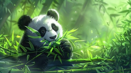 Obraz premium Panda munching bamboo