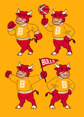 Set of Bull Sport Mascot Vintage Style
