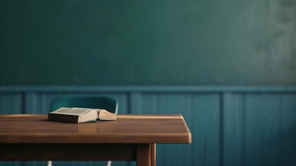 Young student reading a book at a study desk, immersed in learning, education concept, empty space for text on left