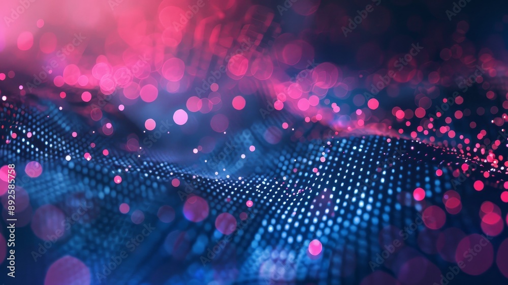 Poster abstract digital data flow with bokeh lights - a futuristic abstract background showcasing a wave of