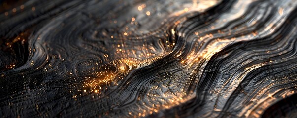 Extreme Macro Image of Damascus Steel Piece with Intricate Patterns and Sparkling Details © Paisan