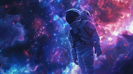 A beautiful background of space with planets, stars and an astronaut floating in the universe. Astronaut in galaxy sky. Solar system planets in deep space. Solar system and stars background. Science