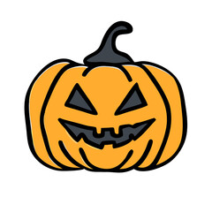 Fototapeta premium Illustration of cut out jack lantern on transparent background, bright orange pumpkin clipart for Halloween and holiday projects, png