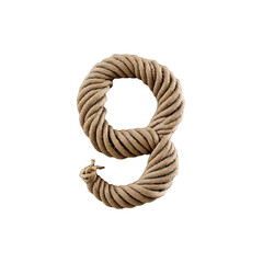 Number 9. Nine.  Natural Rope and Cord Artstyle. typography font, alphabet abc, isolated on transparent background png.