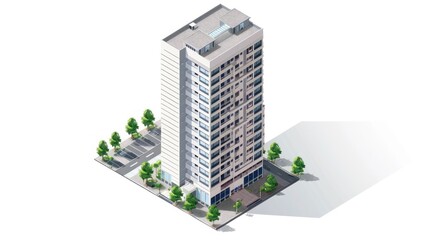 Isometric illustration of a high-rise building showing detailed architecture.
