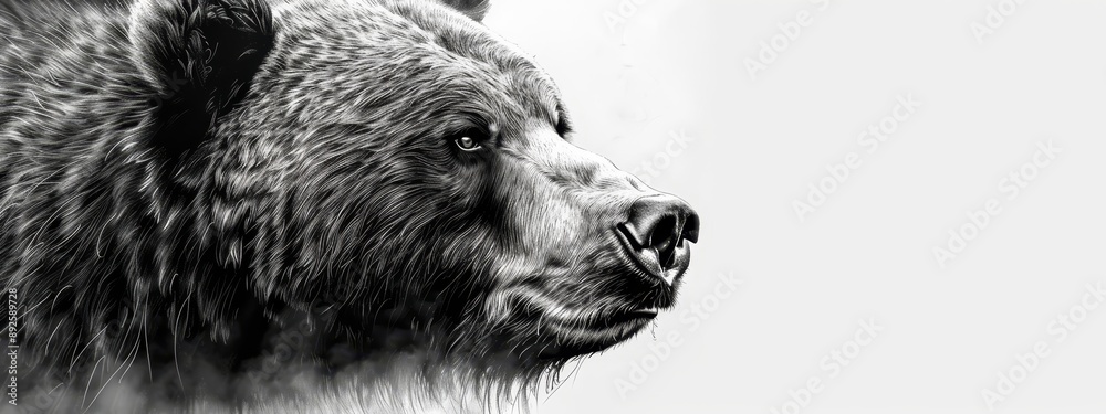 Wall mural a black-and-white image of a bear's focused face with a soft, blurred effect