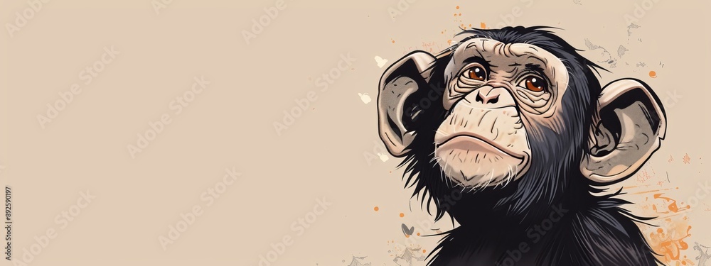 Canvas Prints  A monkey's face drawn on a beige backdrop, below half adorned with a paint splash