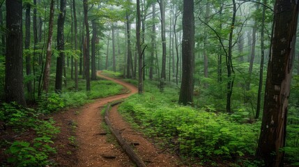 Obraz premium Scenic bike trail through a forest, promoting outdoor activities and environmental conservation