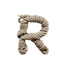 Letter R.  Natural Rope and Cord Artstyle. typography font, alphabet abc, isolated on transparent background png.