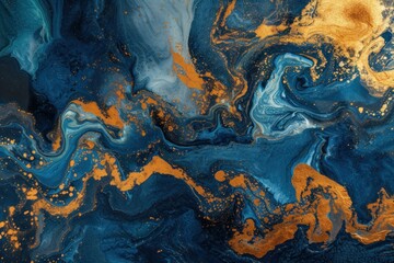 Naklejka premium Elegant swirls of blue and gold create a luxurious marble texture background