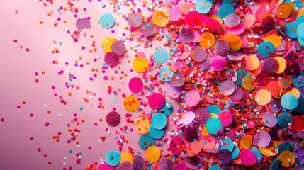 Colorful Confetti Scattered on Pink Background