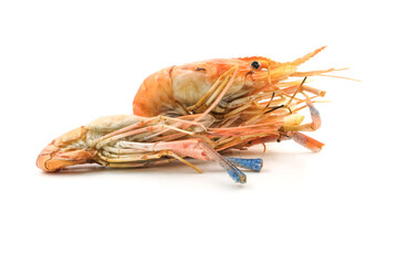 Grilled shrimp on a white background. Seafood. Natural symptoms