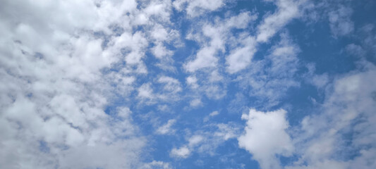 Summer blue sky cloud gradient light white background. Gloomy vivid cyan landscape in environment day horizon skyline view spring wind