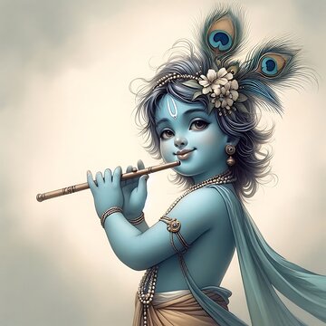 Beautiful portrait of lord krishna playing flute