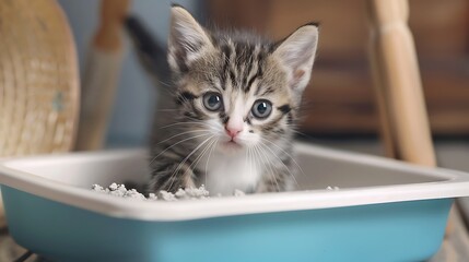 kitten with cat litter box