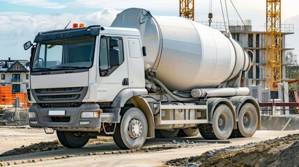 Concrete Mixer Truck at Construction Site.