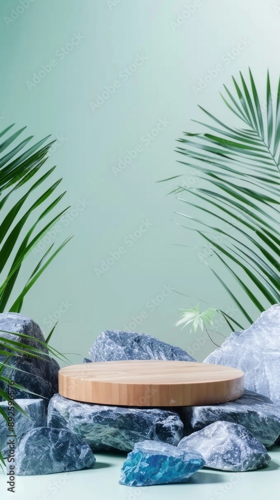 Poster a wooden platform with a palm tree in the background