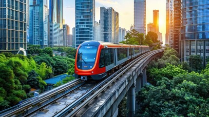 Fototapeta premium A city with efficient public transportation, reducing carbon footprint and promoting sustainability