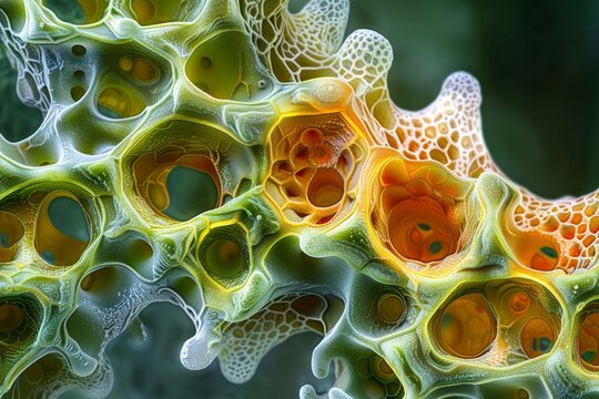 Pollen Wall Structure: A close-up of the intricate wall structure of a pollen grain, highlighting the exine and intine layers. 
