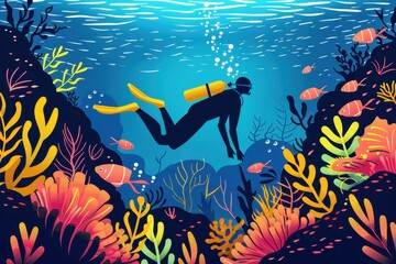 Diver Exploring Colorful Reef