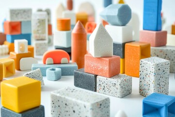 Obraz premium Range of recycled plastic building blocks, demonstrating sustainable and innovative materials for environmentally friendly construction 