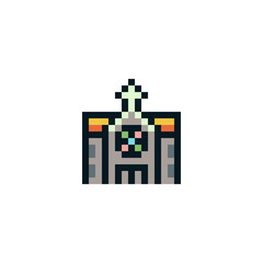 Pixel art church, building house icon, home, isolated on white, vector graphic illustration. Design for stickers, logo, web and mobile app.