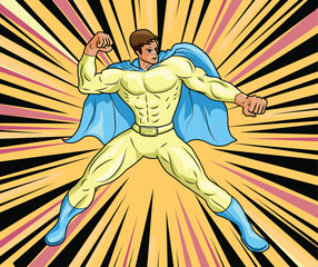 Supero hero wearing yellow costume vector illustration