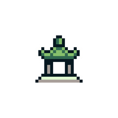 Obraz premium Building pagoda house icon pixel art style, isolated on white, vector graphic illustration. Design for stickers, logo, web and mobile app.